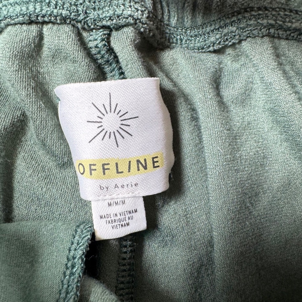 Aerie Offline Velour Jogger Pants Green Womens M Waist Drawstring Zip Pockets - Picture 6 of 9